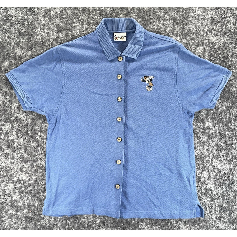 Vintage Walt Disney World Embroidered Minnie Mouse Golf Button Up Top Sz L 90s